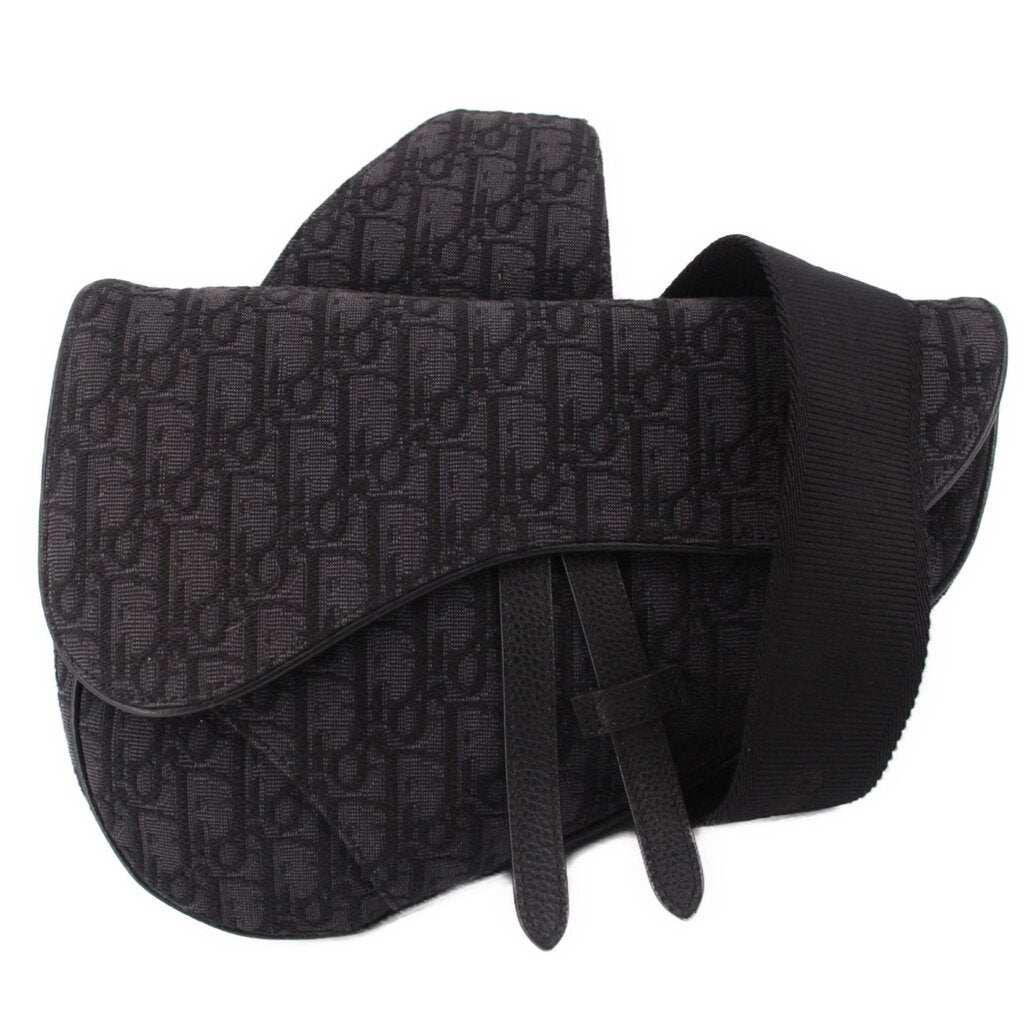 DIOR oblique jacquard saddle crossbody bag, black monogram print with strap