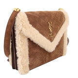 YSL GABY ENVELOPE FLAP SHEARLING CROSSBODYS BROWN