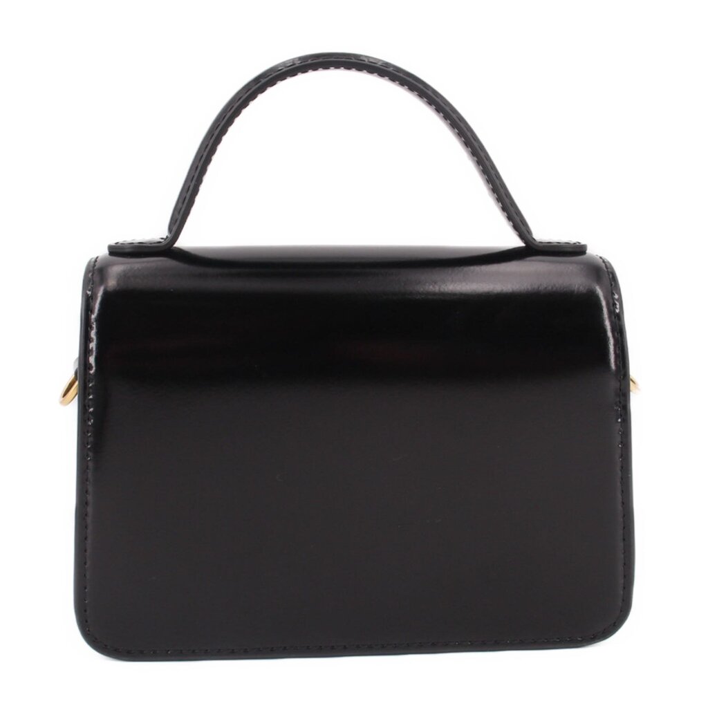 Black leather small top-handle bag with smooth front panel