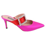 SJP SATIN HEELS PINK/RED 37.5 EU | 7.5 US