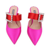 SJP SATIN HEELS PINK/RED 37.5 EU | 7.5 US