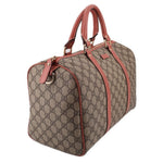 GUCCI Boston handle bag, tan GG canvas with rose leather trim and rolled top handles.