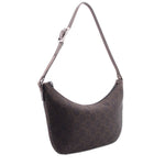 GUCCI brown GG monogram hobo shoulder bag angled view with top handle strap