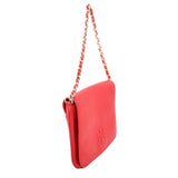 TORY BURCH red pebbled leather crossbody bag with chain strap and flap closure