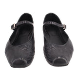 Black perforated flats with adjustable strap and open round toe