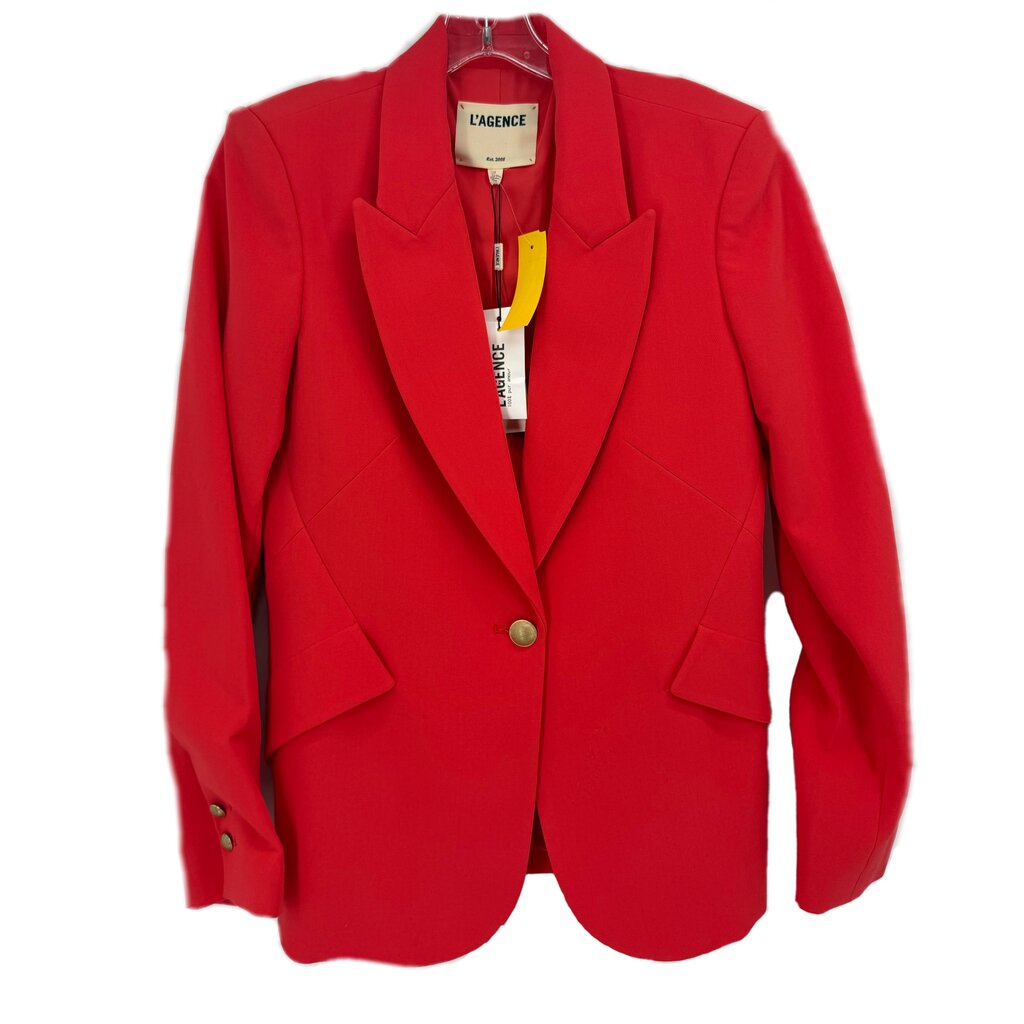 L'AGENCE red one-button blazer with notch lapels