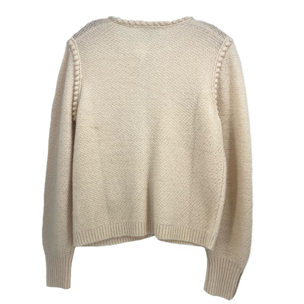 Cream knit jacket, ribbed hem and cuffs, back view with textured knit