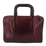 Oxblood slim leather satchel bag with two front handle straps and stitched trim