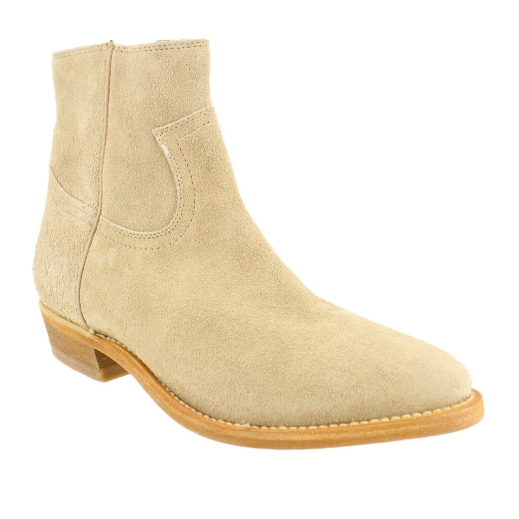 FRYE sage suede booties with side zipper, low block heel, round toe
