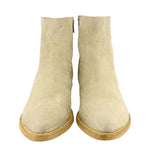 FRYE sage suede booties, side-zip detail with stitched round toe