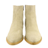FRYE sage suede booties, side-zip detail with stitched round toe