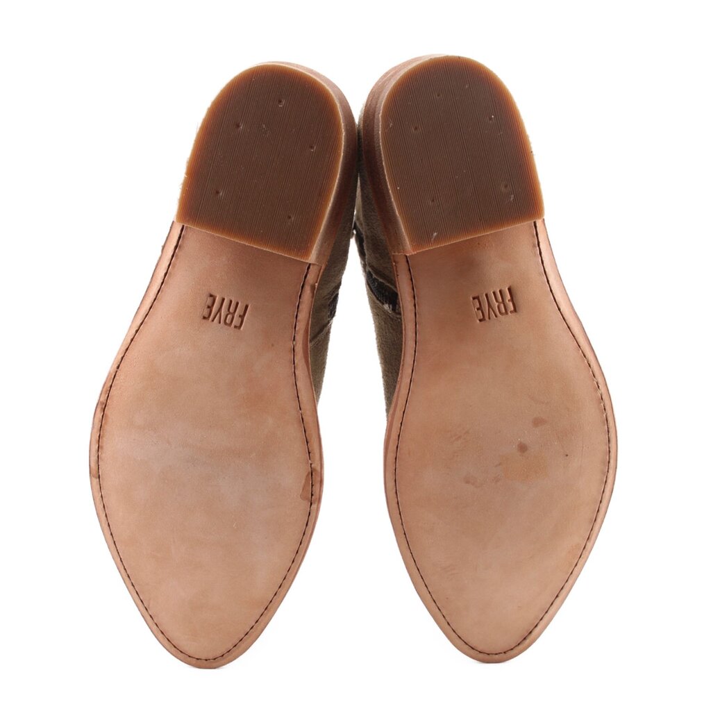 FRYE suede booties inner soles with embossed FRYE logo