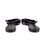 Black patent slingback flats with rear sling strap and low block heel