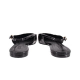 Black patent slingback flats with rear sling strap and low block heel