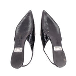 Black patent flats footbeds with printed size labels