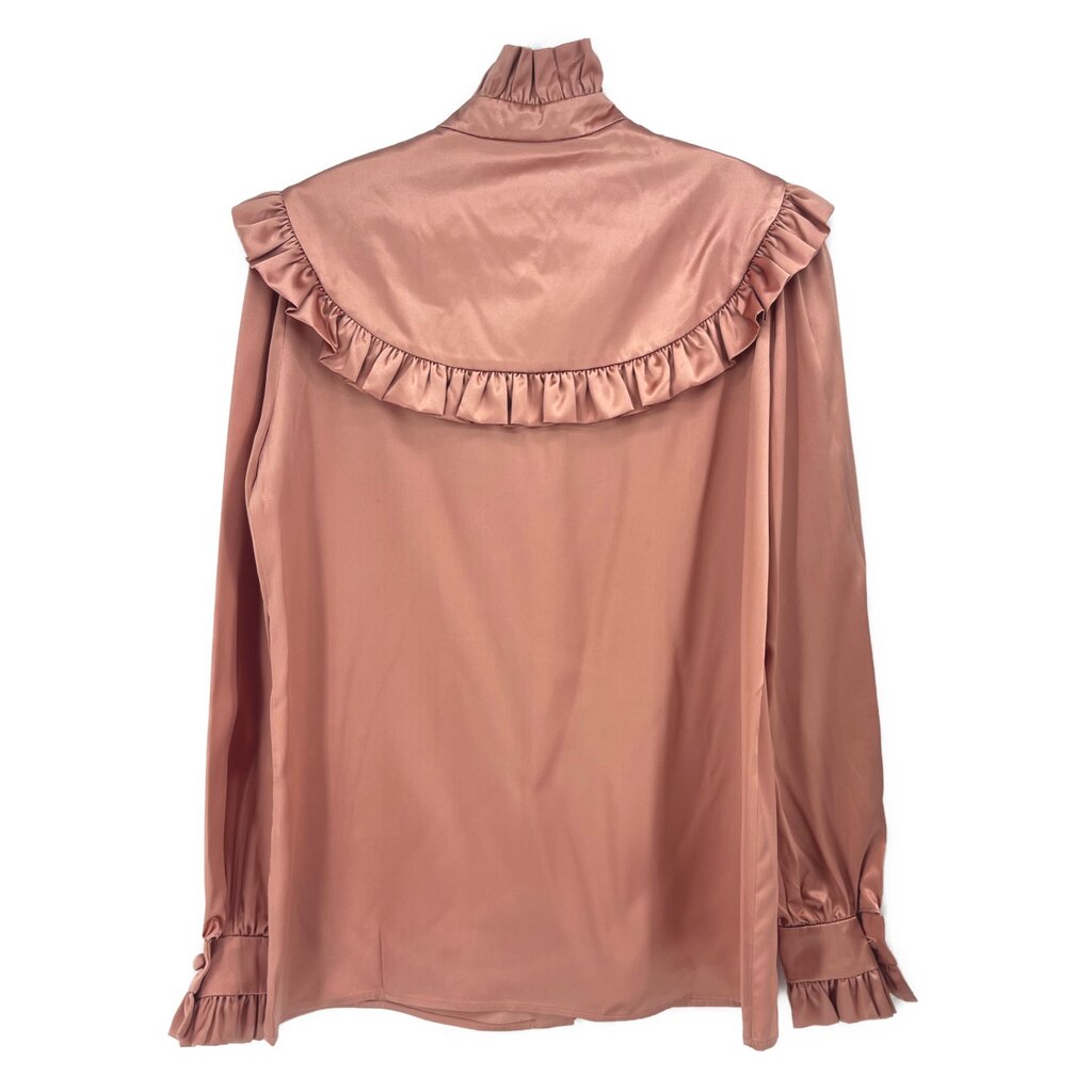 Saint Laurent satin blouse in salmon with back yoke ruffle and long sleeves