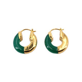 Green onyx half-moon hoop earrings in gold-tone hinged frames with post backs