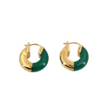 Half gemstone hoop earrings with gold-tone setting and green onyx detail
