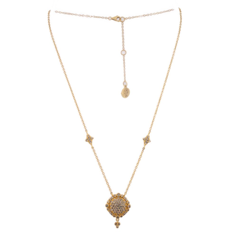 FREIDA ROTHMAN gold vermeil necklace with cubic zirconia pendant and drop chain
