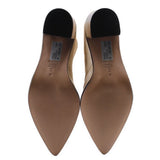 SCHUTZ cream heeled boots, close-up of insoles and pointed toe with black heel caps