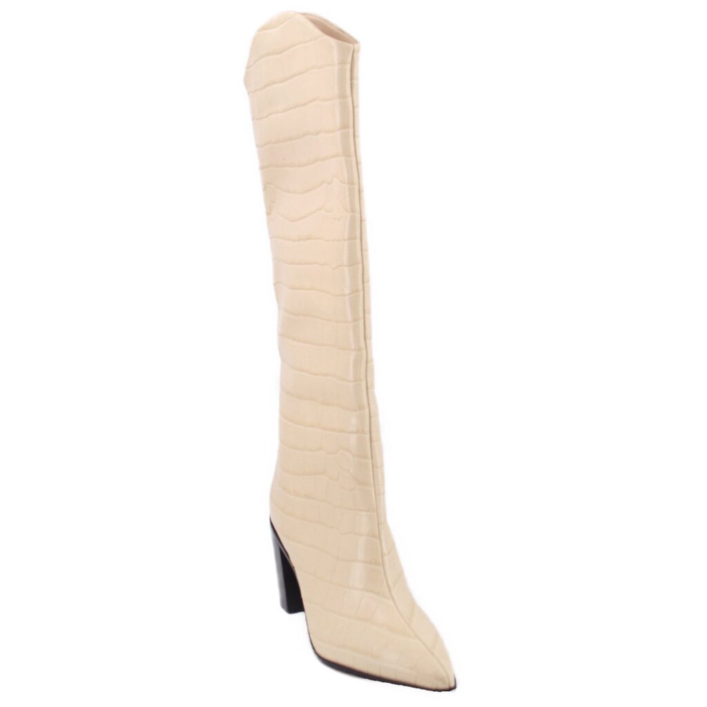 SCHUTZ cream heeled boots with crocodile-texture shaft and black block heel