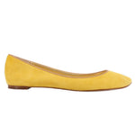 Yellow suede ballet flats with low heel and smooth pointed toe