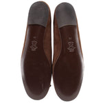 Brown suede ballet flats inner sole view with logo and smooth footbed