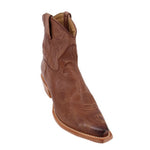 Brown embroidered cowboy booties, pointed toe with pull-on sides