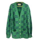 GUCCI LOGO CARDIGANS GREEN/NAVY S