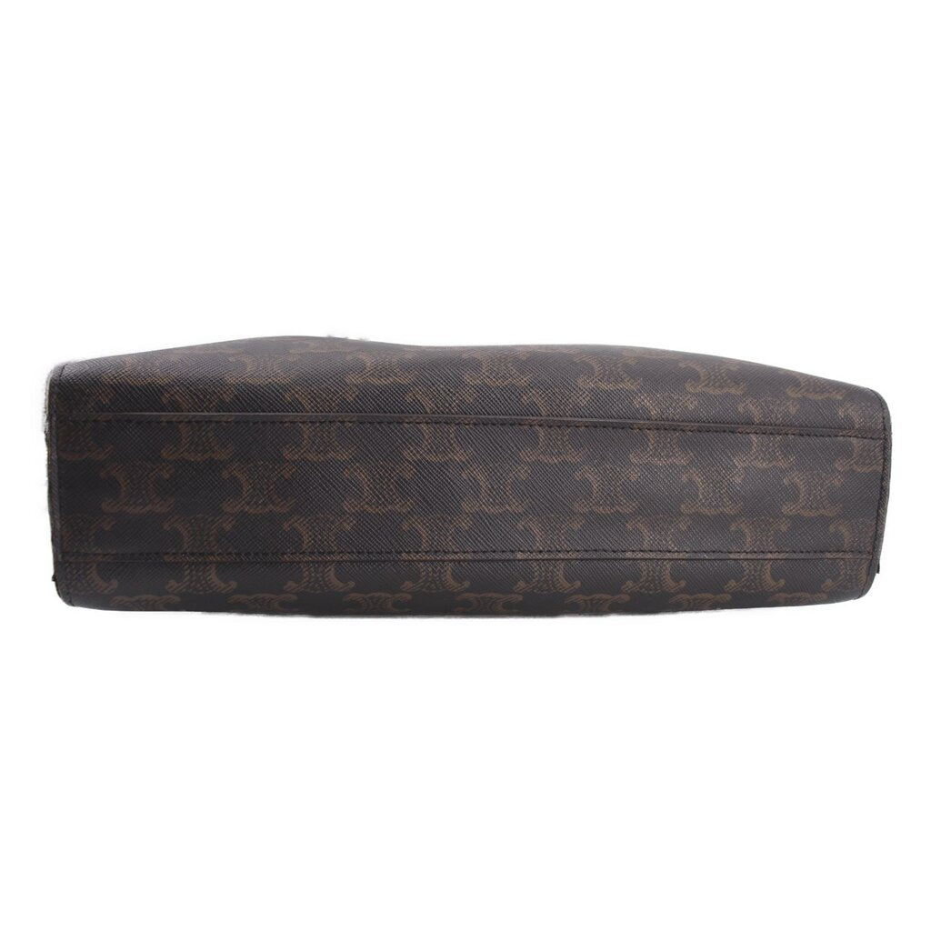 Celine small vertical cabas tote bag, dark brown top panel with patterned fabric and seam