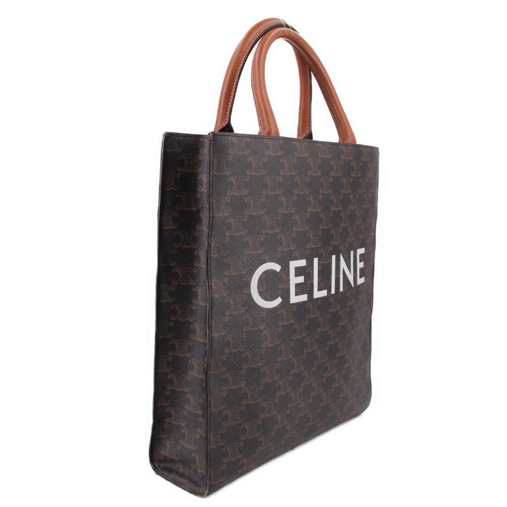 Celine small vertical cabas tote bag, dark brown patterned canvas with 'CELINE' front