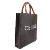 Celine small vertical cabas tote bag, dark brown patterned canvas with 'CELINE' front