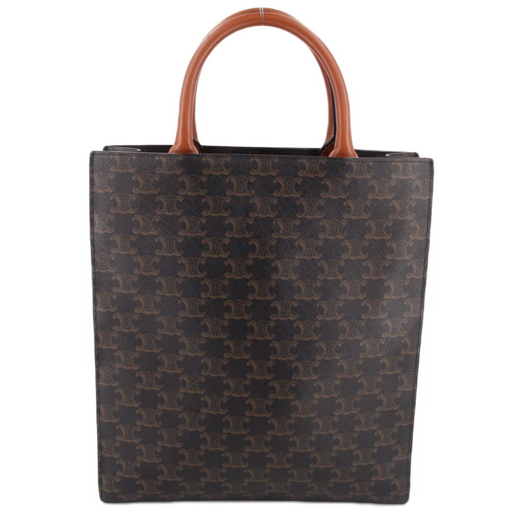 Celine small vertical cabas tote bag, dark brown Triomphe canvas with tan top handles