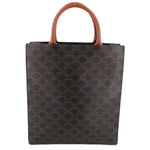 Celine small vertical cabas tote bag, dark brown Triomphe canvas with tan top handles
