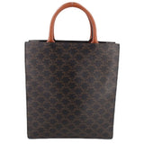 Celine small vertical cabas tote bag, dark brown Triomphe canvas with tan top handles