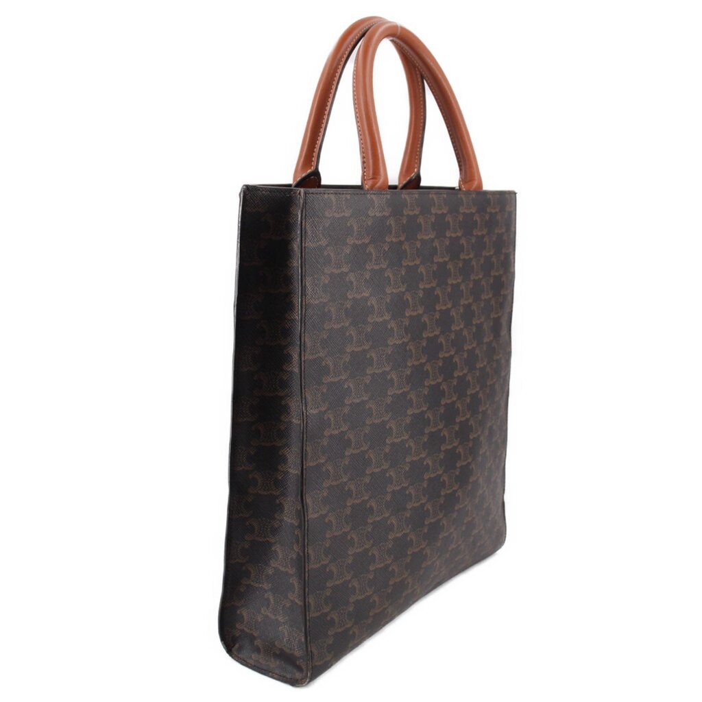Celine small vertical cabas tote bag, dark brown Triomphe canvas with tan handles