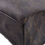 Dark brown Triomphe cabas tote corner, textured canvas with tan leather trim and stitching