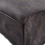 Dark brown Triomphe cabas tote corner, textured canvas with tan leather trim and stitching