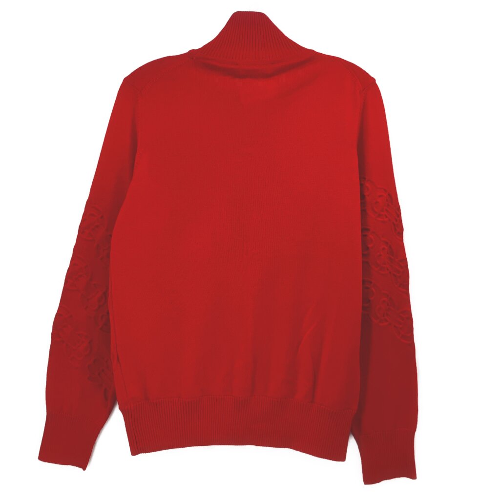Red turtleneck sweater, long sleeves, ribbed hem and collar