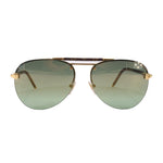 Gold-tone aviator sunglasses with green lenses and monogram canvas frame, thin bridge