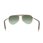 Round-aviator sunglasses with green lenses, monogram canvas frame and gold tips