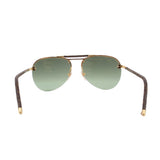 Round-aviator sunglasses with green lenses, monogram canvas frame and gold tips