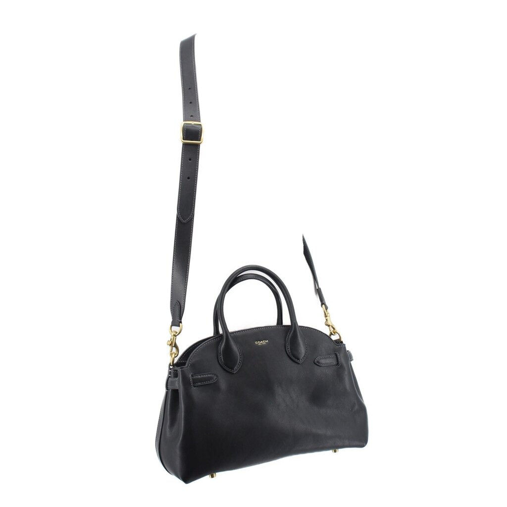 COACH Soft Carryall 28 satchel, black leather, long strap with gold buckles