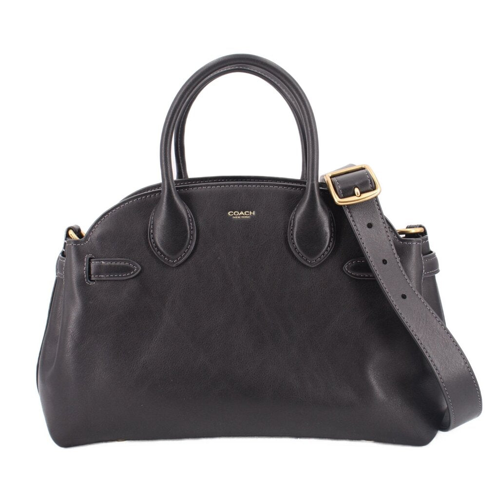 COACH Soft Carryall 28 satchel, black leather, top handles and gold-accent hardware
