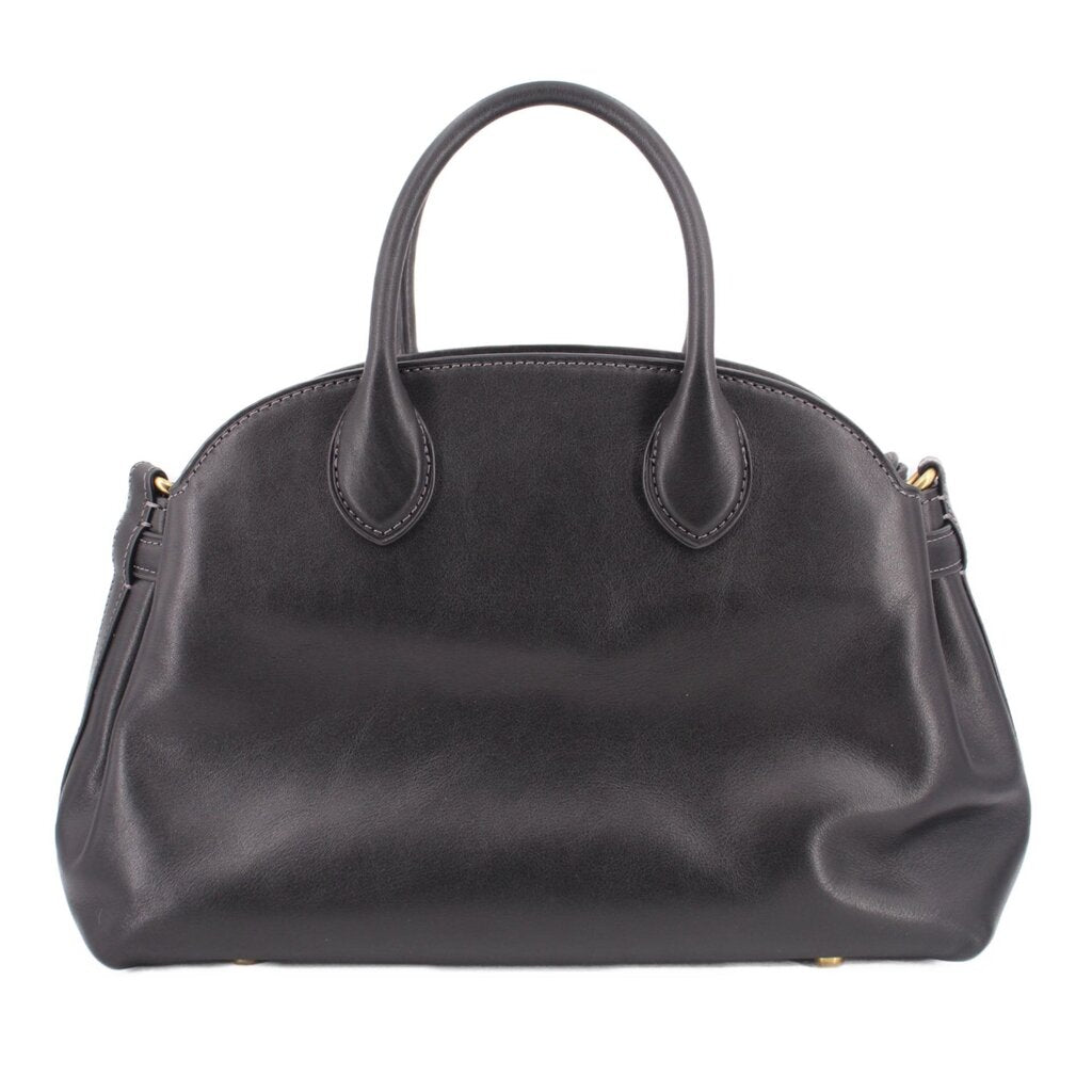 COACH Soft Carryall 28 satchel, black leather, rounded top with two handles