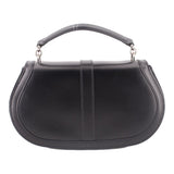 Black leather shoulder bag with structured dome shape and Greca clasp