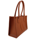 Christian Louboutin brown leather tote bag with structured sides and top handles.