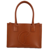 Christian Louboutin leather tote bag in brown with double handles and front logo detail.