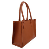 Christian Louboutin brown leather tote bag, side view with handles and zip-top profile.