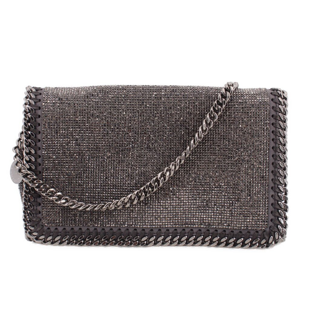 Stella McCartney glitter minaudiere crossbody bag with silver chain strap